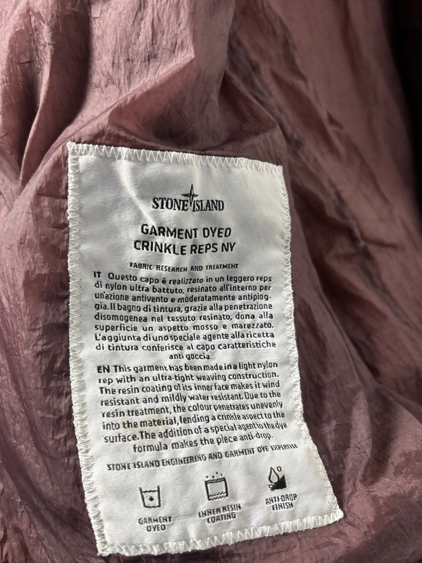Stone Island 2018 A/W Rose Garment Dyed Crinkle Reps Jacket - S