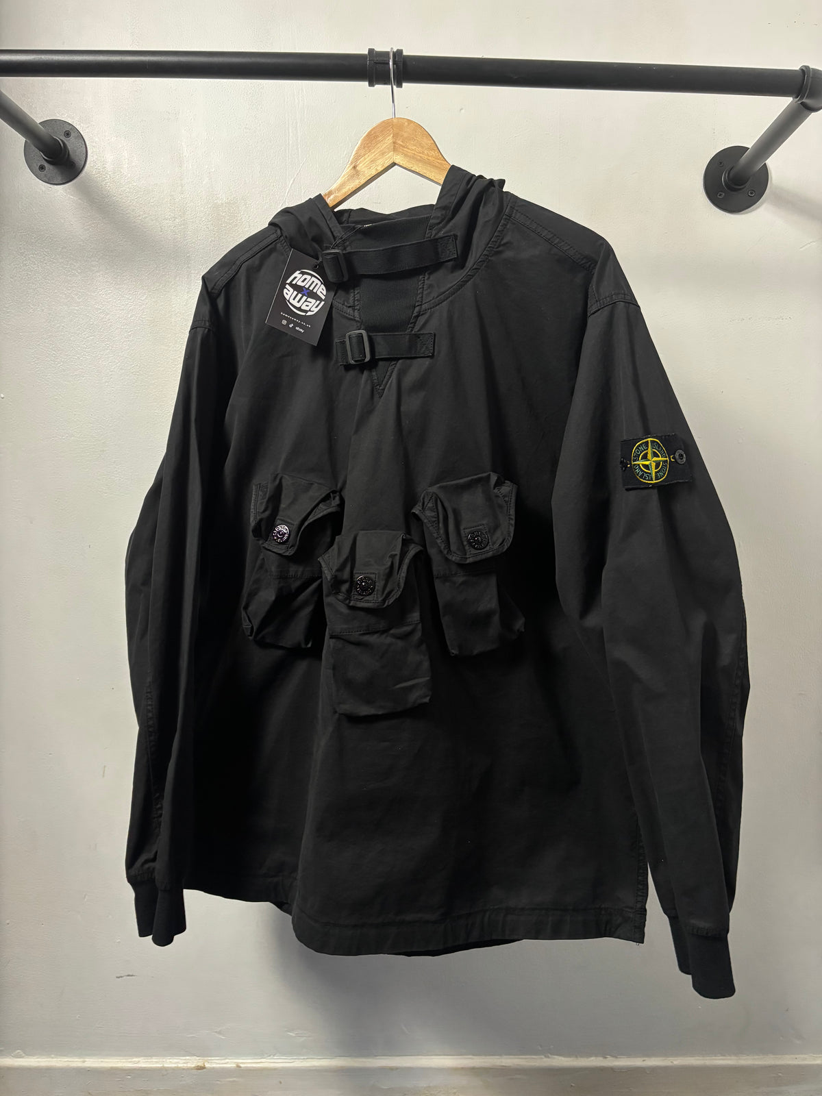Stone Island 2021 A/W Black Bellows Pocket Garbadine Smock - XL