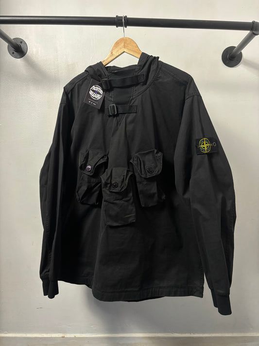 Stone Island 2021 A/W Black Bellows Pocket Garbadine Smock - XL