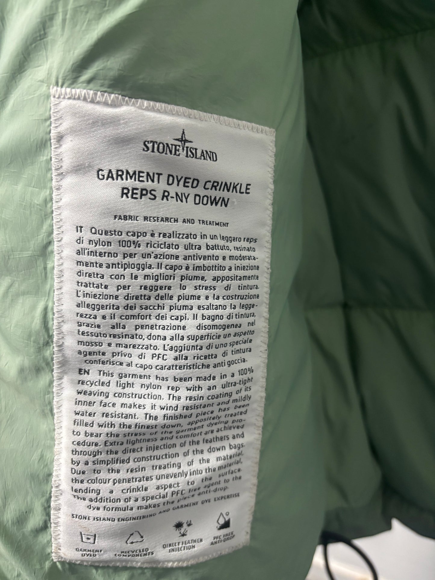 Stone Island 2022 A/W Green Crinkle Reps Down Gilet - M